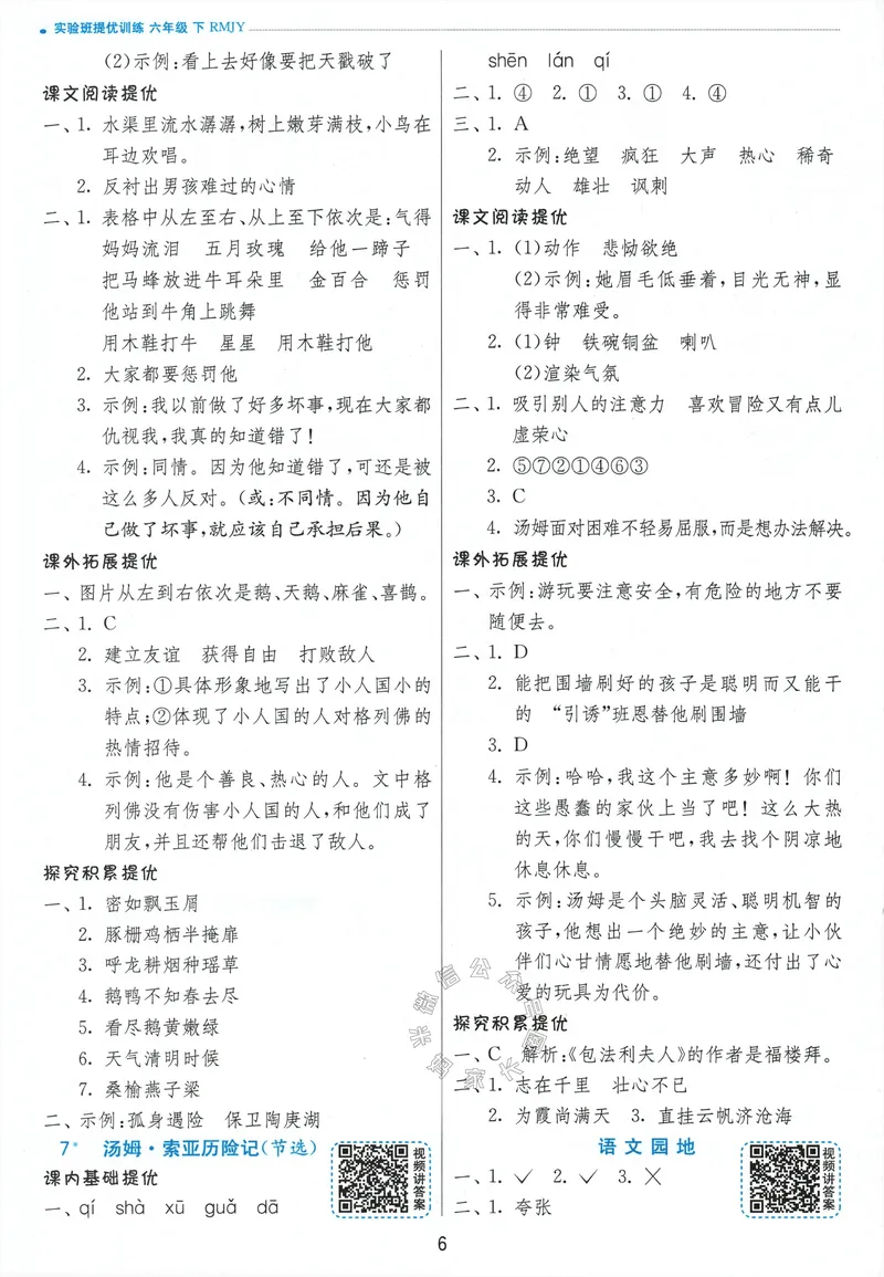 《066.24春语文实验班提优训练六年级下册答案与解析_小学1-6年级全科全套_1-6年级全科下册_六年级_其他补充资料_语文资料》第8页预览