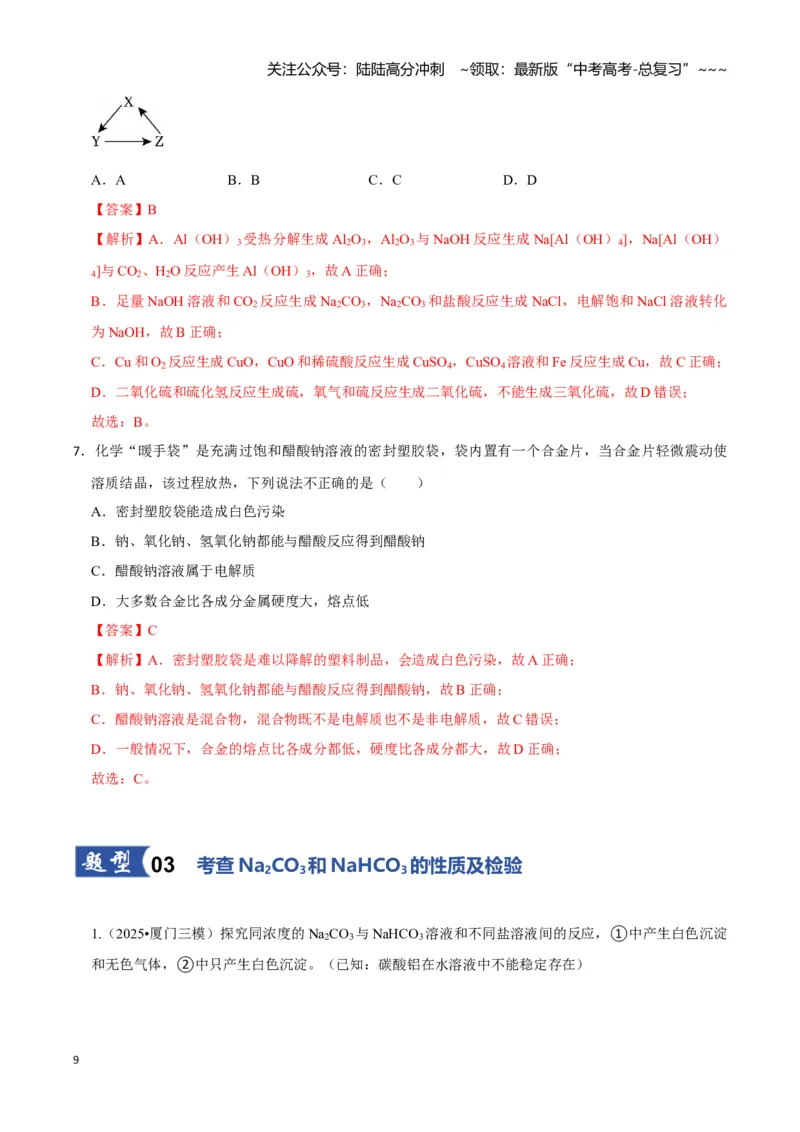《第01讲钠及其重要化合物（专项训练)（教师版）_05-化学-高考总复习_一轮复习_2026年-化学高考一轮复习_2026年高考化学一轮课件+讲义+练习（福建专用）-G328_第三章金属及其化合物》第9页预览