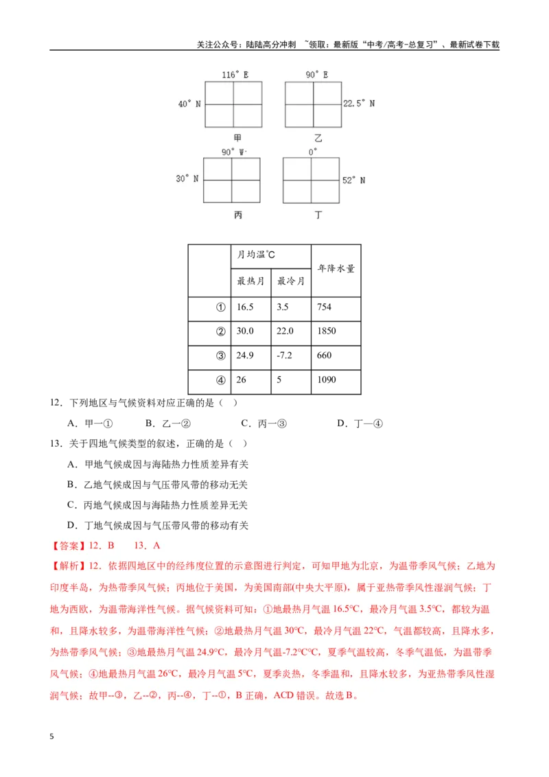 《专题06气压带、风带与气候（高频选择题50题）-（教师版）_07-地理-高考总复习_一轮复习_2025年_2025年高考地理一轮题型必刷题（新高考通用）》第5页预览