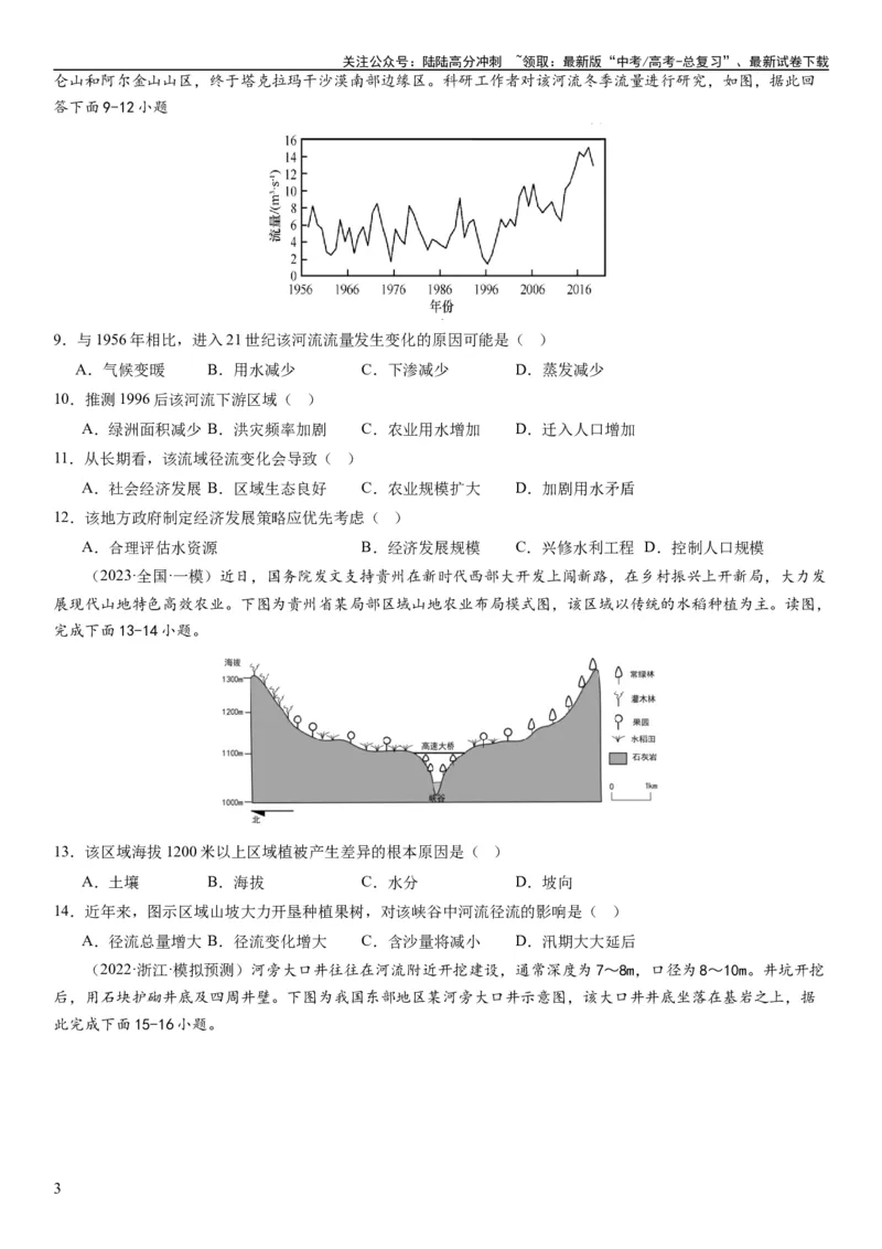《2024届高考一轮复习专题四地球上的水第十一讲水循环、水量平衡与陆地水体相互关系（试卷版）_07-地理-高考总复习_一轮复习_2024年_2024年高考地理一轮复习考点帮（全国通用）_专题训练》第3页预览