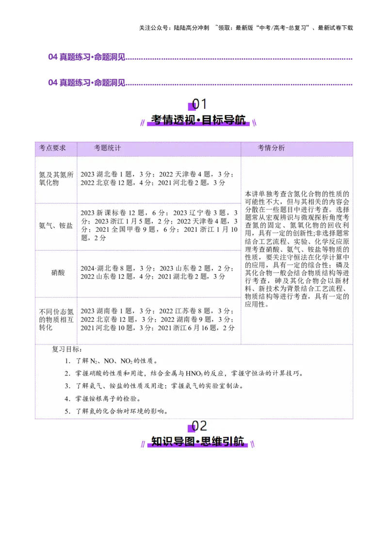 《第03讲氮及其重要化合物(讲义)(学生版)_05-化学-高考总复习_一轮复习_2025年_2025年高考化学一轮复习讲义+练习+课件（新教材新高考）_第四章非金属及其化合物》第2页预览