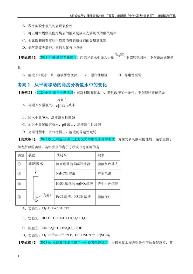 《第12讲氯及其化合物（讲义）-（原卷版）_05-化学-高考总复习_一轮复习_2024年_2024年高考化学大一轮复习卓越讲义_资料》第5页预览