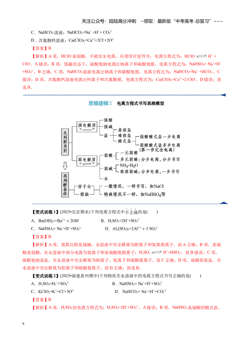 《第02讲离子反应、离子方程式（复习讲义）（全国通用）（教师版）_05-化学-高考总复习_一轮复习_2026年-化学高考一轮复习_2026年高考化学一轮复习讲义+练习+课件（新教材新高考）-G55》第9页预览