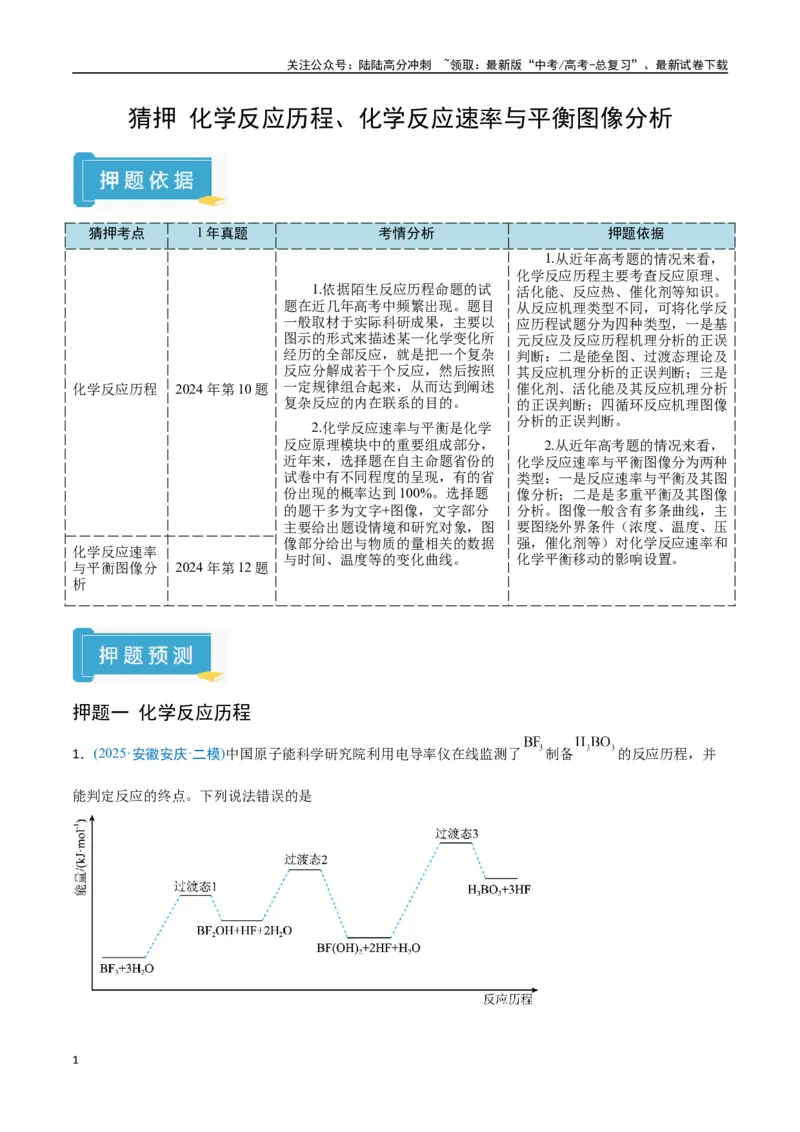 《猜押化学反应历程、化学反应速率与平衡图像分析（学生版）_05-化学-高考总复习_专项复习_2025年_2025年高考化学抢押秘籍（安徽专用）》第1页预览