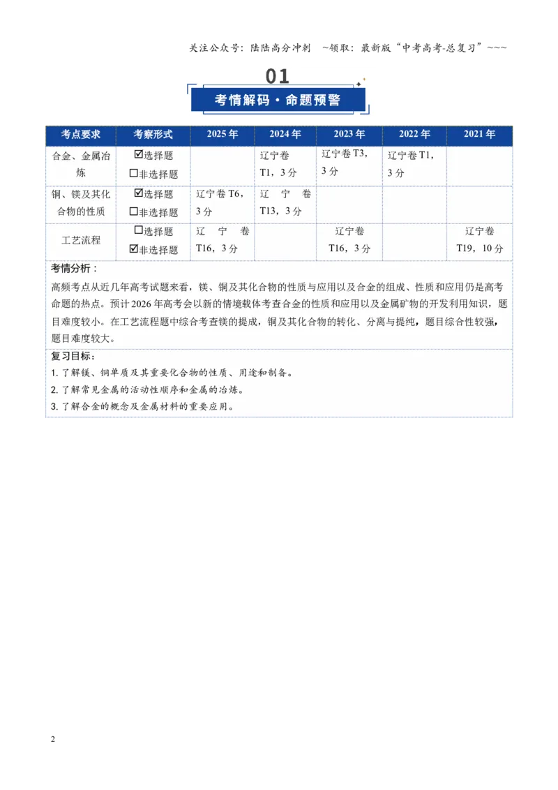 《第04讲金属材料及金属矿物的开发利用（复习讲义）（黑吉辽蒙专用）（学生版）_05-化学-高考总复习_一轮复习_2026年-化学高考一轮复习》第2页预览