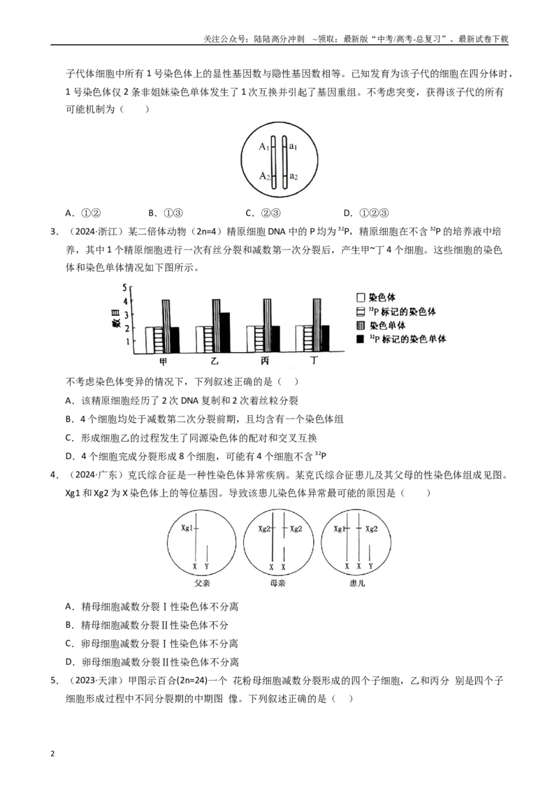 《专题06基因与染色体的关系（原卷版）_06-生物-高考总复习_专项复习_2025年_五年2020-2024高考真题分类汇编生物真题分类汇编（全国通用）》第2页预览