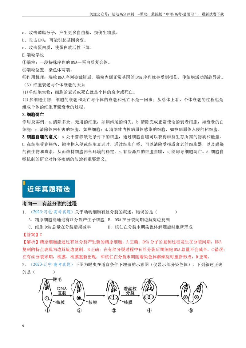 《专题04细胞的生命历程-（新高考通用）（教师版）_06-生物-高考总复习_专项复习_2025年_2025年高考生物真题题源解密（新高考通用）》第9页预览