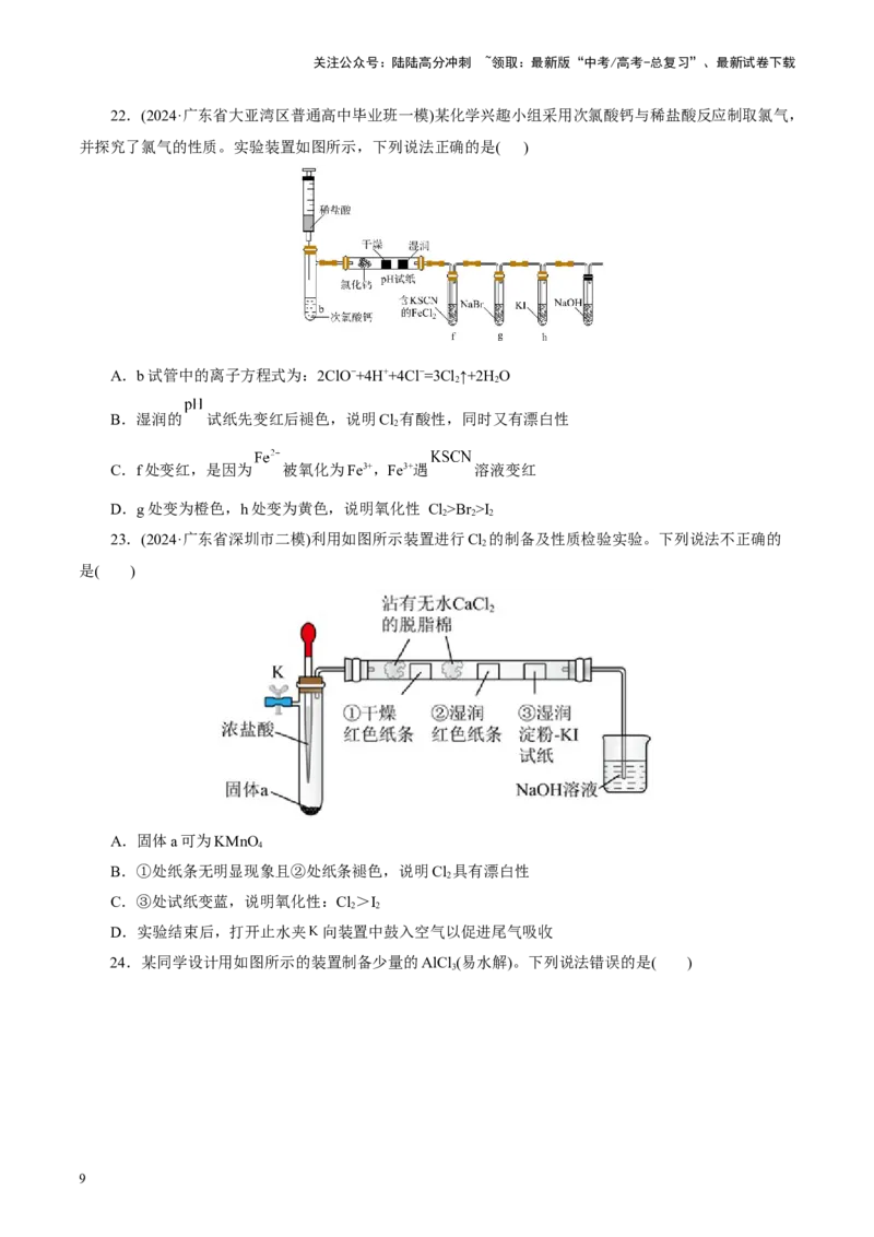 《第01讲氯及其重要化合物(练习)(学生版)_05-化学-高考总复习_一轮复习_2025年_2025年高考化学一轮复习讲义+练习+课件（新教材新高考）_第四章非金属及其化合物》第9页预览
