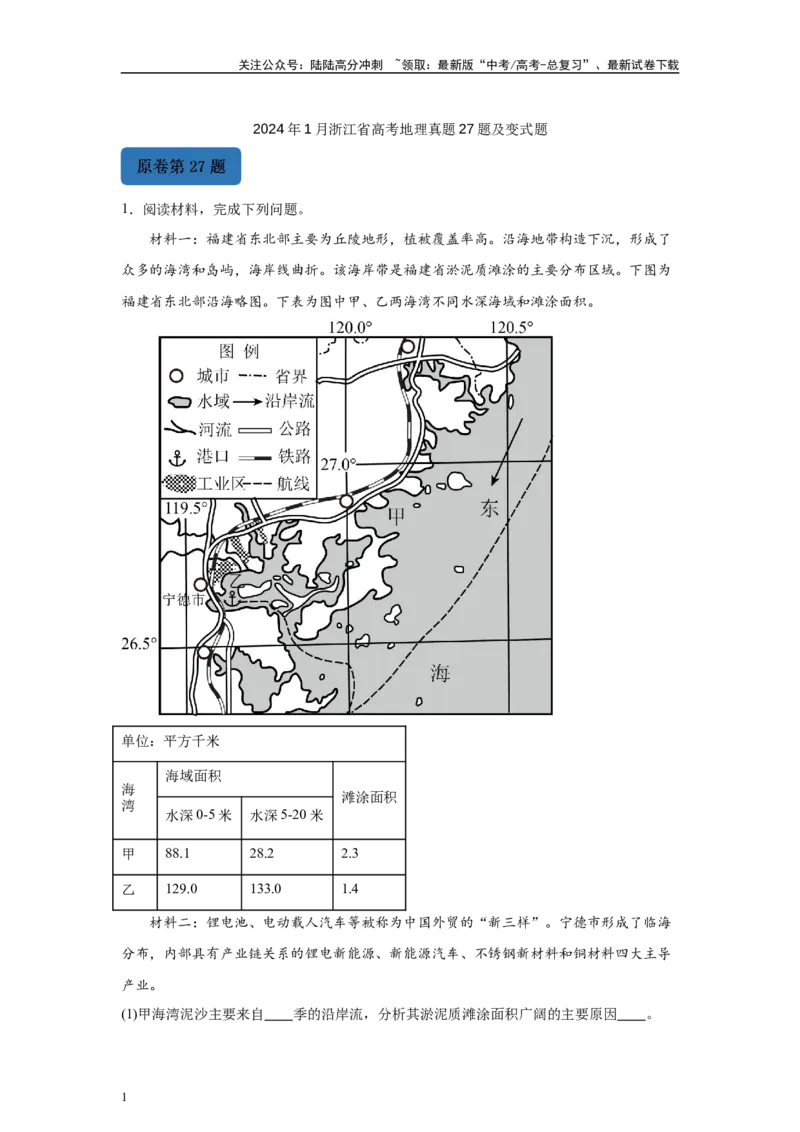 《2024年1月浙江省高考地理真题27题变式题_07-地理-高考总复习_专项复习_2024年_2024年地理真题变式题》第1页预览