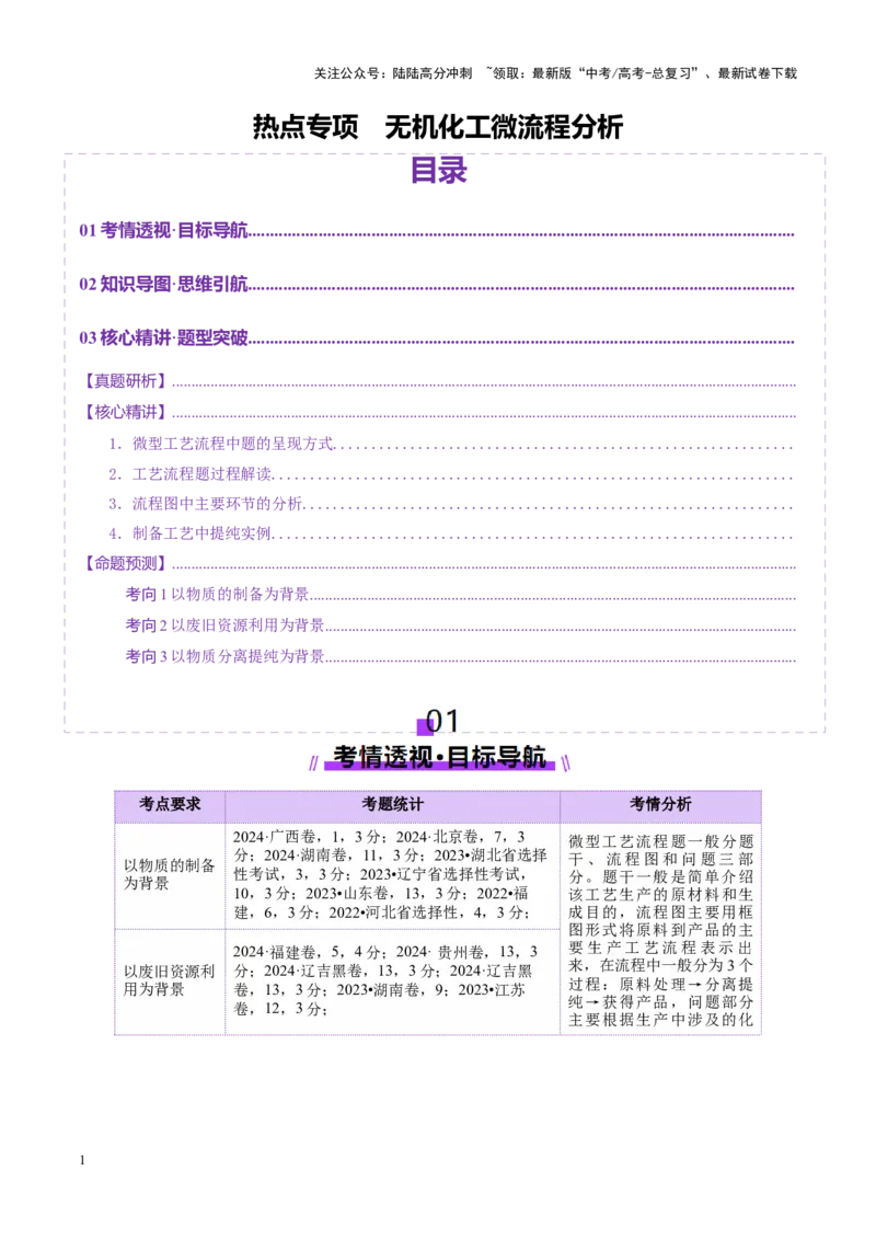 《热点专项无机化工微流程分析（教师版）_05-化学-高考总复习_二轮复习_2025年_2025年高考化学二轮复习课件+讲义+练习（新高考通用）》第1页预览