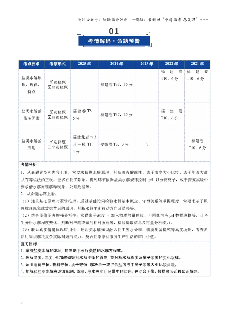 《第03讲盐类的水解（学生版）_05-化学-高考总复习_一轮复习_2026年-化学高考一轮复习_2026年高考化学一轮课件+讲义+练习（福建专用）-G328_第八章水溶液中的离子反应与平衡》第2页预览