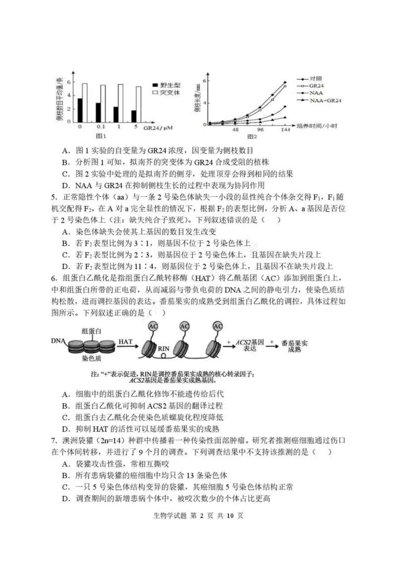 《高三生物学试卷_小初高学习资料合集（每天更新）_湖北开学考湖北武汉部分高中2026-2027学年上学期高三开学考全科_06生物_湖北武汉部分高中2026-2027学年上学期高三开学考》第2页预览