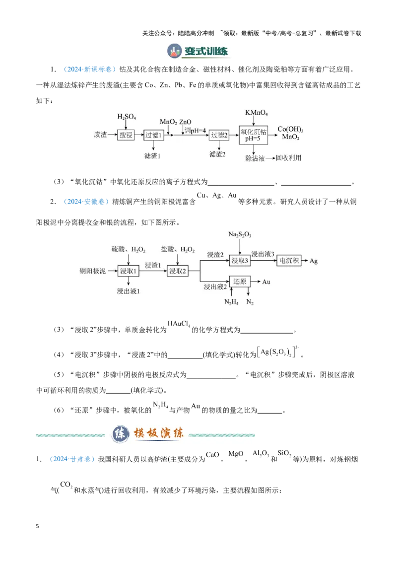 《模板02工艺流程中陌生方程式的书写(原卷版)_05-化学-高考总复习_专项复习_2025年_2025年高考化学答题技巧与答题模板（全国通用）》第5页预览