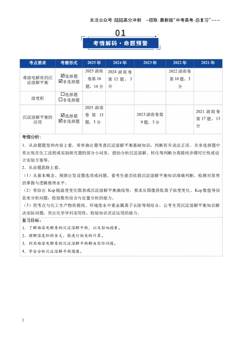 《第04讲沉淀溶解平衡（复习讲义）（湖南专用）（教师版）_05-化学-高考总复习_一轮复习_2026年-化学高考一轮复习_2026年高考化学一轮课件+讲义+练习（湖南专用）-G331》第2页预览
