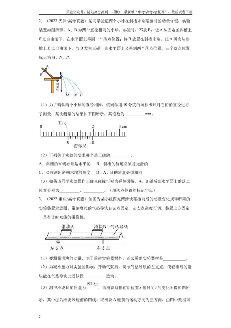《专题06动量守恒定律相关实验（原卷版）_04-物理-高考总复习_专项复习_2024年_2024年高考物理实验重难点满分冲刺集训（全国通用）_资料》第2页预览
