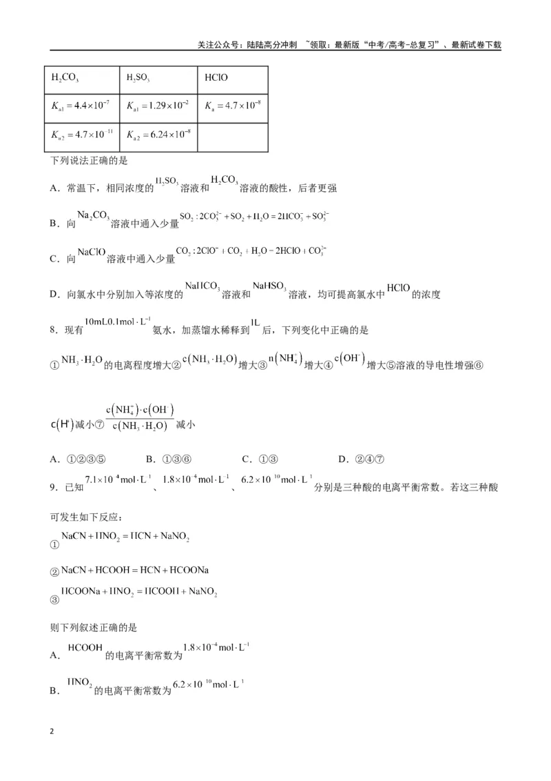 《第21讲电离平衡（练）-（原卷版）_05-化学-高考总复习_一轮复习_2024年_2024年高考化学大一轮复习精讲精练+专题讲座_资料》第2页预览