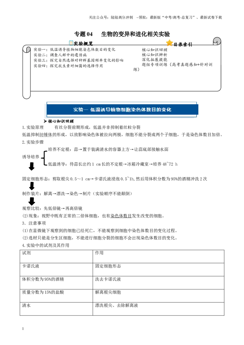 《专题04生物的变异和进化相关实验（解析版）_06-生物-高考总复习_专项复习_2024年_2024年高考生物教材实验梳理与突破实验攻略全国用_资料》第1页预览