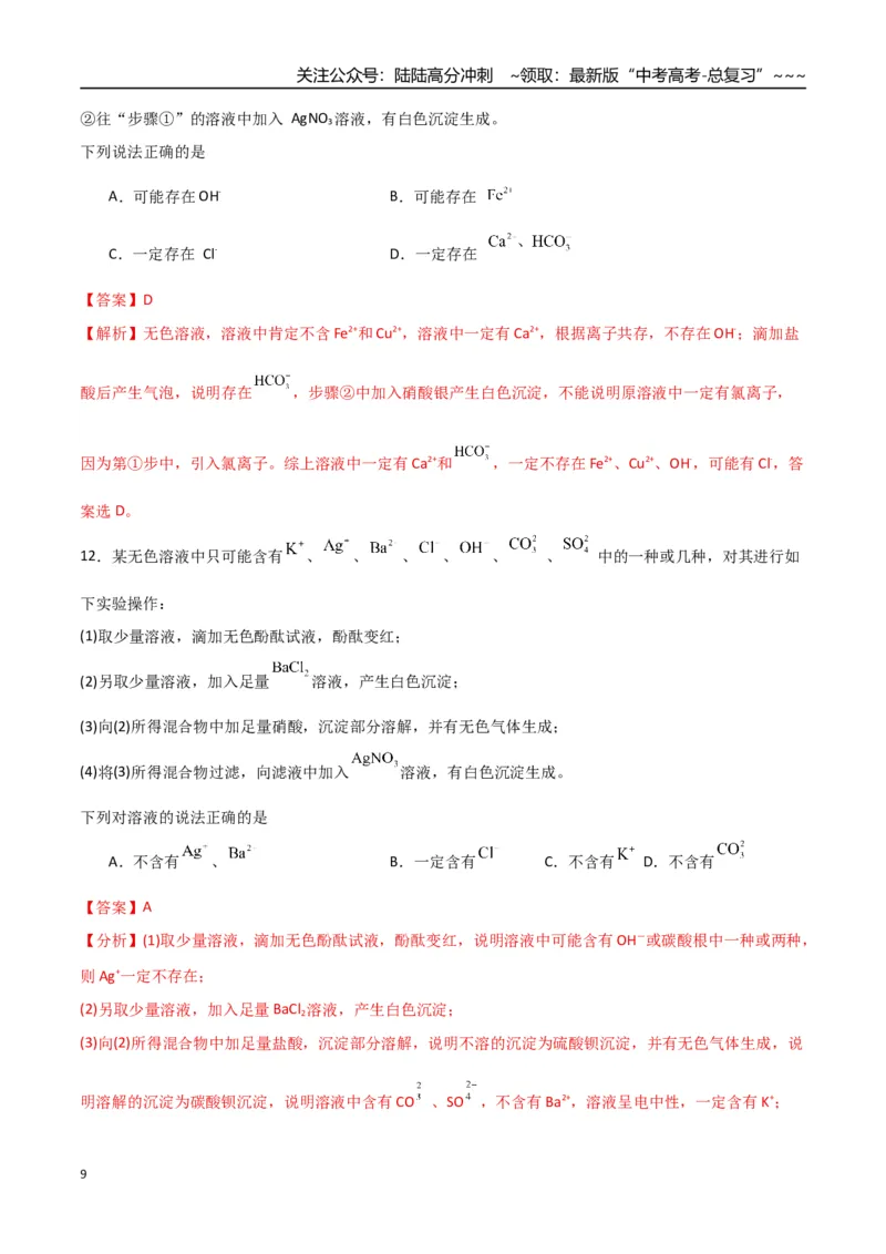《第03讲离子共存、离子的检验与推断（专项训练）（福建专用）（教师版）_05-化学-高考总复习_一轮复习_2026年-化学高考一轮复习_2026年高考化学一轮课件+讲义+练习（福建专用）-G328》第9页预览