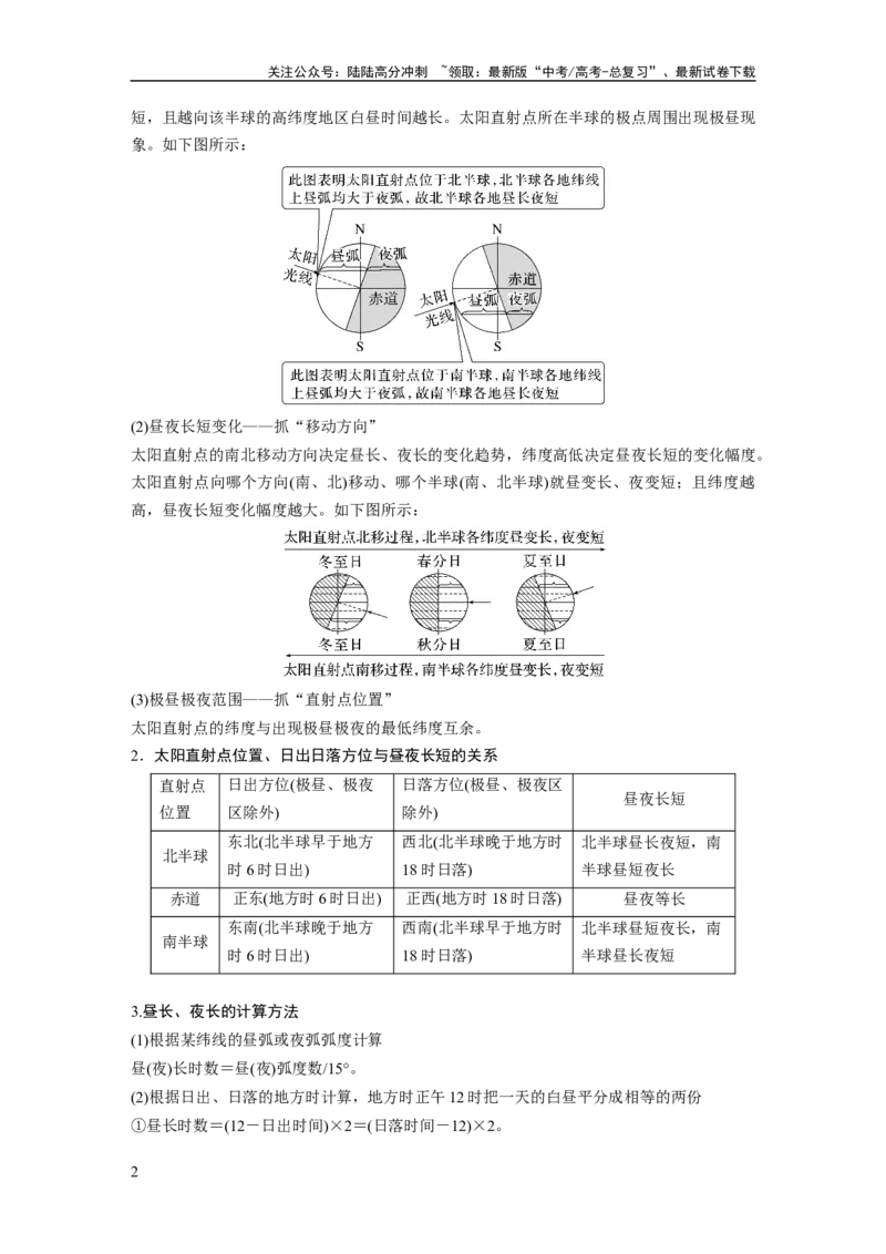 《2024年高考地理一轮复习（新人教版）第1部分　第2章　第3讲　课时10　昼夜长短的变化_07-地理-高考总复习_一轮复习_2024年_2024高考地理大一轮复习课件讲义新人教版知识总结_教师版》第2页预览