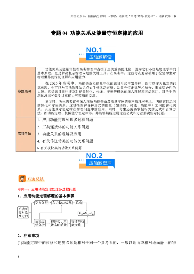 《专题04功能关系及能量守恒定律的应用（学生版）-18页_04-物理-高考总复习_专项复习_2025年_2025年高考物理压轴题专项训练（新高考通用）_资料》第1页预览