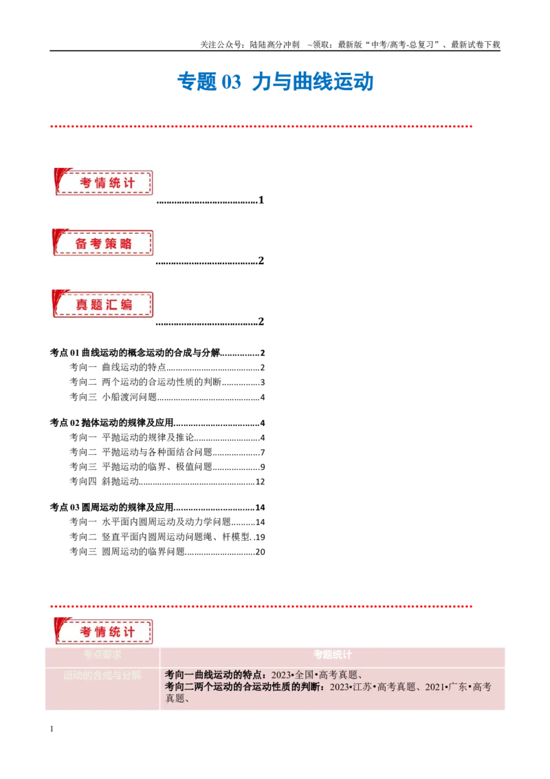 《专题03力与曲线运动（考点解析及应试策略）（解析版）_04-物理-高考总复习_专项复习_2024年_2024年高考真题考点解析及应试策_资料》第1页预览