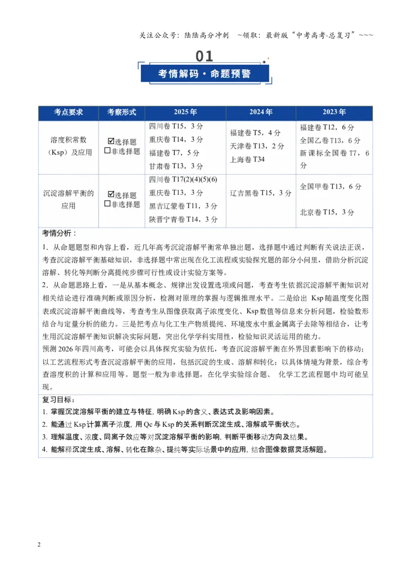 《第04讲沉淀溶解平衡（复习讲义）（四川专用）（学生版）_05-化学-高考总复习_一轮复习_2026年-化学高考一轮复习_2026年高考化学一轮课件+讲义+练习（四川专用）-G335》第2页预览