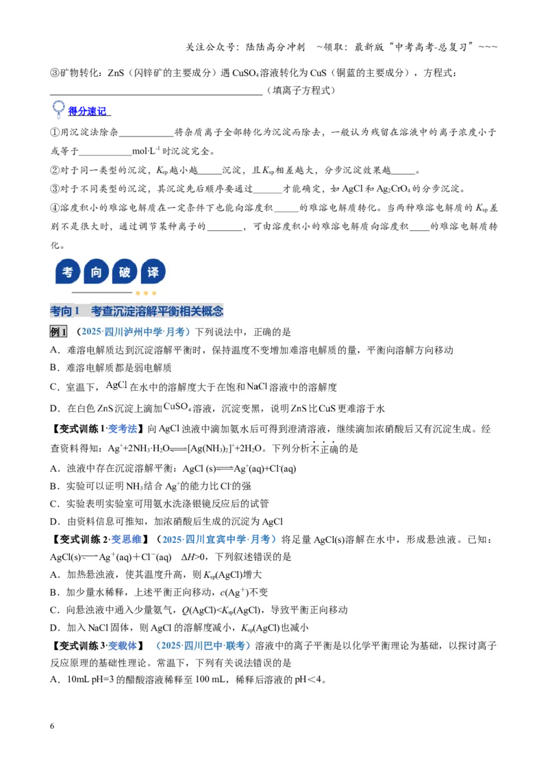 《第04讲沉淀溶解平衡（复习讲义）（四川专用）（学生版）_05-化学-高考总复习_一轮复习_2026年-化学高考一轮复习_2026年高考化学一轮课件+讲义+练习（四川专用）-G335》第6页预览