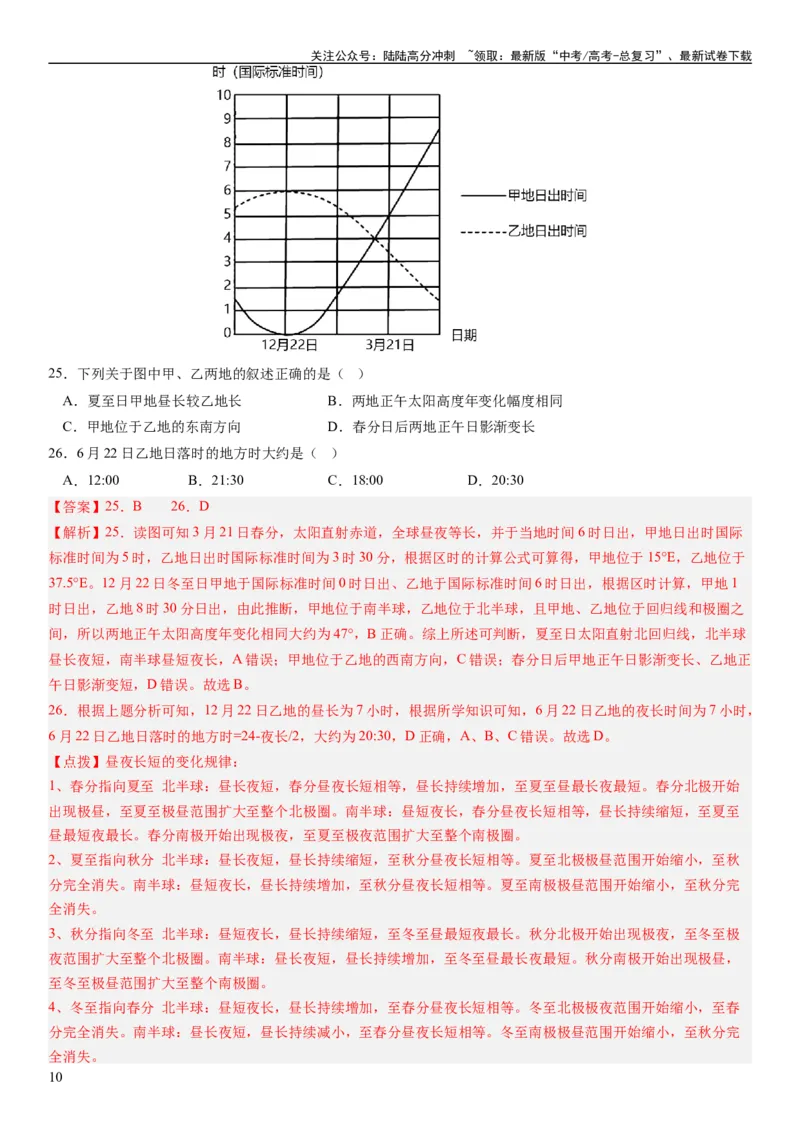《2024届高考一轮复习专题二行星地球第五讲地球公转及其地理意义（解析版）_07-地理-高考总复习_一轮复习_2024年_2024年高考地理一轮复习考点帮（全国通用）_专题训练》第10页预览
