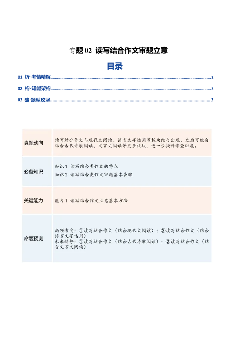 《专题02读写结合作文审题立意(复习讲义)(全国通用)(教师版)_二轮复习_2026年-语文二轮复习_2026年高考语文二轮复习课件+讲义+练习(新高考通用)-G92_2026版》第1页预览