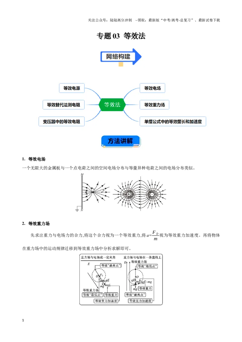 《专题03等效法（学生版）_04-物理-高考总复习_专项复习_2025年_2025年高中高考物理模型与方法_资料_9高考物理备考方法（一轮）》第1页预览