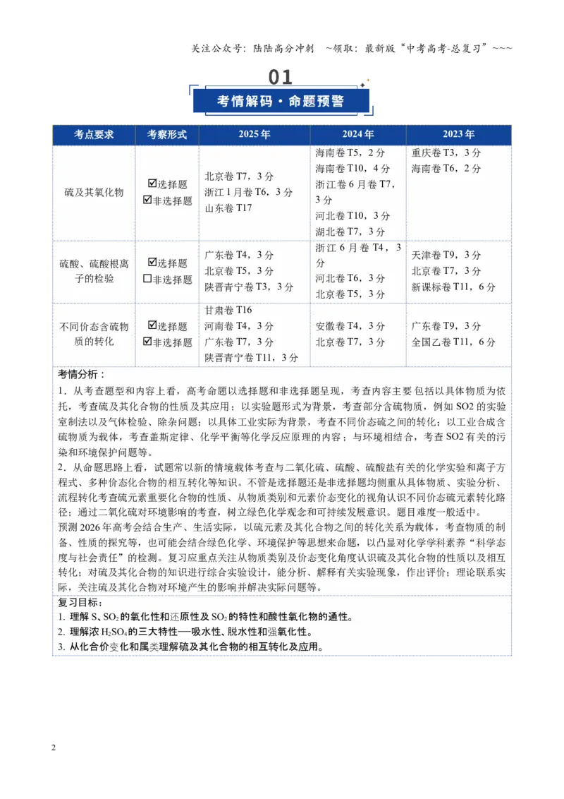 《第02讲硫及其重要化合物（复习讲义）（四川专用）（学生版）_05-化学-高考总复习_一轮复习_2026年-化学高考一轮复习_2026年高考化学一轮课件+讲义+练习（四川专用）-G335》第2页预览