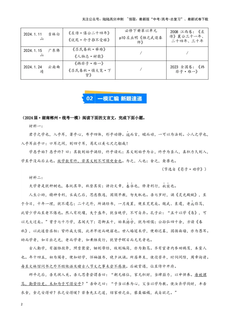 《专题03文言文阅读（原卷版）（新高考通用）_专项复习_2025年_2024年高考一模试题分类汇编语文新高考通用》第2页预览