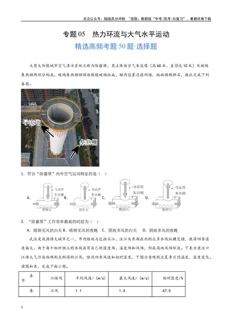 《专题05热力环流与大气水平运动（高频选择题50题）-（全国通用）（原卷版）_07-地理-高考总复习_一轮复习_2024年_2024年高考地理一轮题型突破训练（全国通用）_资料_1-资料》第1页预览