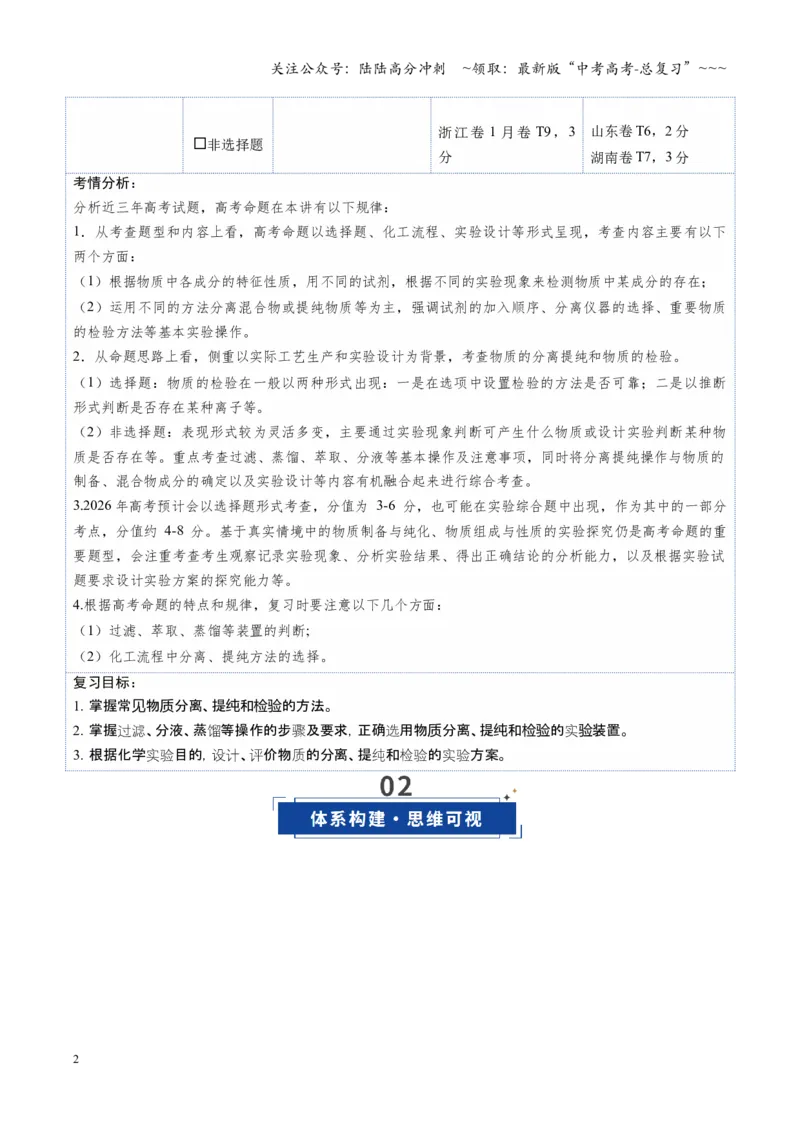 《第02讲物质的分离、提纯与检验（复习讲义）（全国通用）（学生版）_05-化学-高考总复习_一轮复习_2026年-化学高考一轮复习_2026年高考化学一轮复习讲义+练习+课件（新教材新高考）-G55》第2页预览