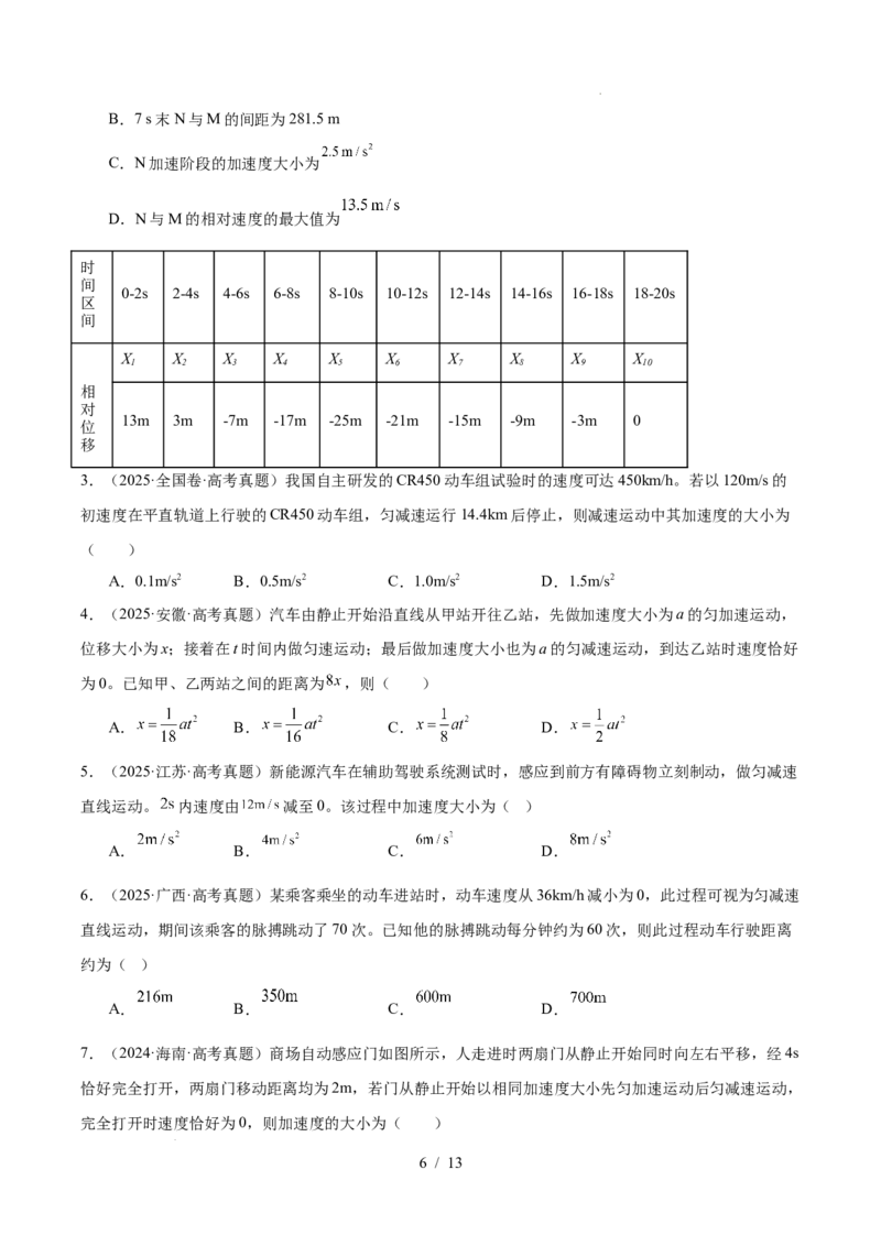 《专题01直线运动（3年汇编）（全国通用）（原卷版）_小初高学习资料合集（每天更新）_高考物理真题（2024-2026）分类汇编》第6页预览