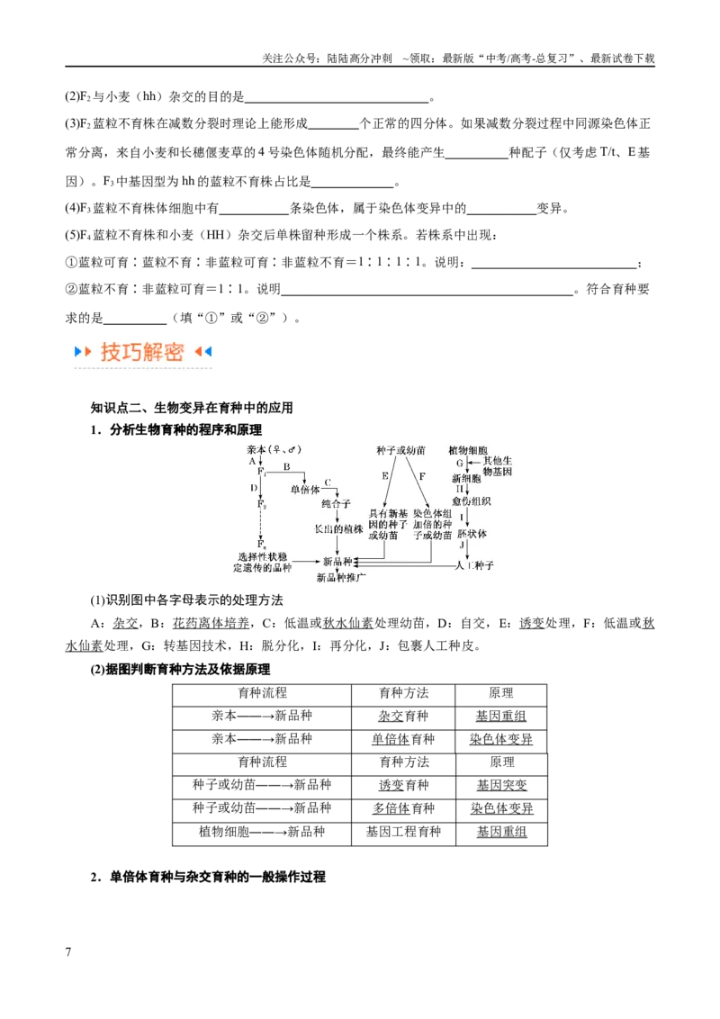 《专题06变异与进化（讲义）（原卷版）_06-生物-高考总复习_二轮复习_2024年_2024年高考生物二轮复习高频考点追踪与预测（新高考专用）_讲义》第7页预览