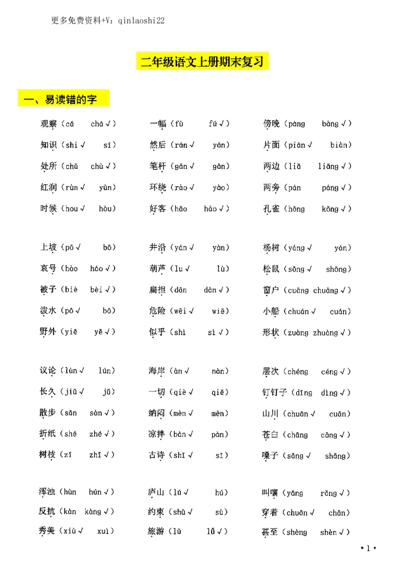 《飞翔期末复习二上语文(1)_小学1-6年级全科全套_1-6年级全科上册_二年级_语文_语文二上期末专项复习》第1页预览