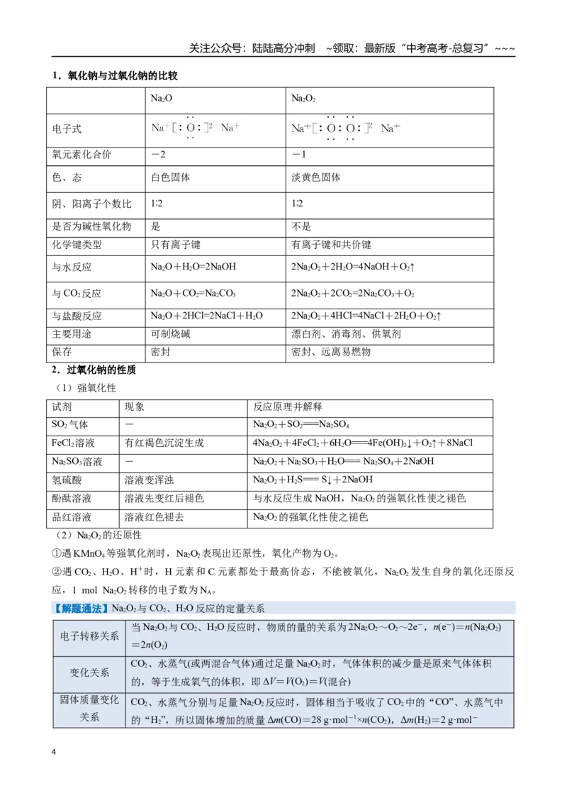 《第01讲钠及其重要化合物（举一反三讲义）（学生版）_05-化学-高考总复习_一轮复习_2026年-化学高考一轮复习_2026年高考化学一轮复习举一反三（新高考通用）-G53_资料_2026版》第4页预览
