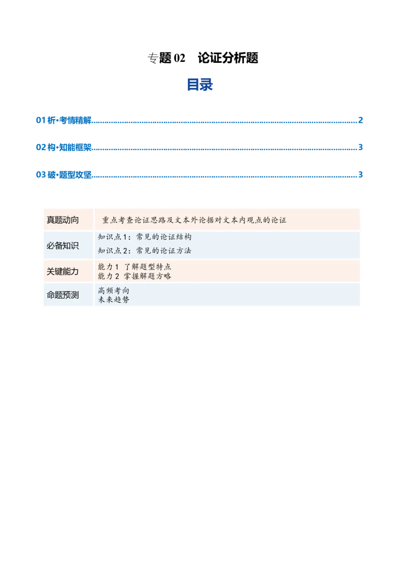 《专题02论证分析题(复习讲义)(全国通用)(教师版)_二轮复习_2026年-语文二轮复习_2026年高考语文二轮复习课件+讲义+练习(新高考通用)-G92_2026版》第1页预览