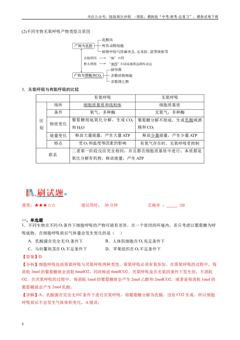 《专题05细胞呼吸（解析版）_06-生物-高考总复习_专项复习_2024年_2024年高考生物经典小题必刷_资料》第3页预览