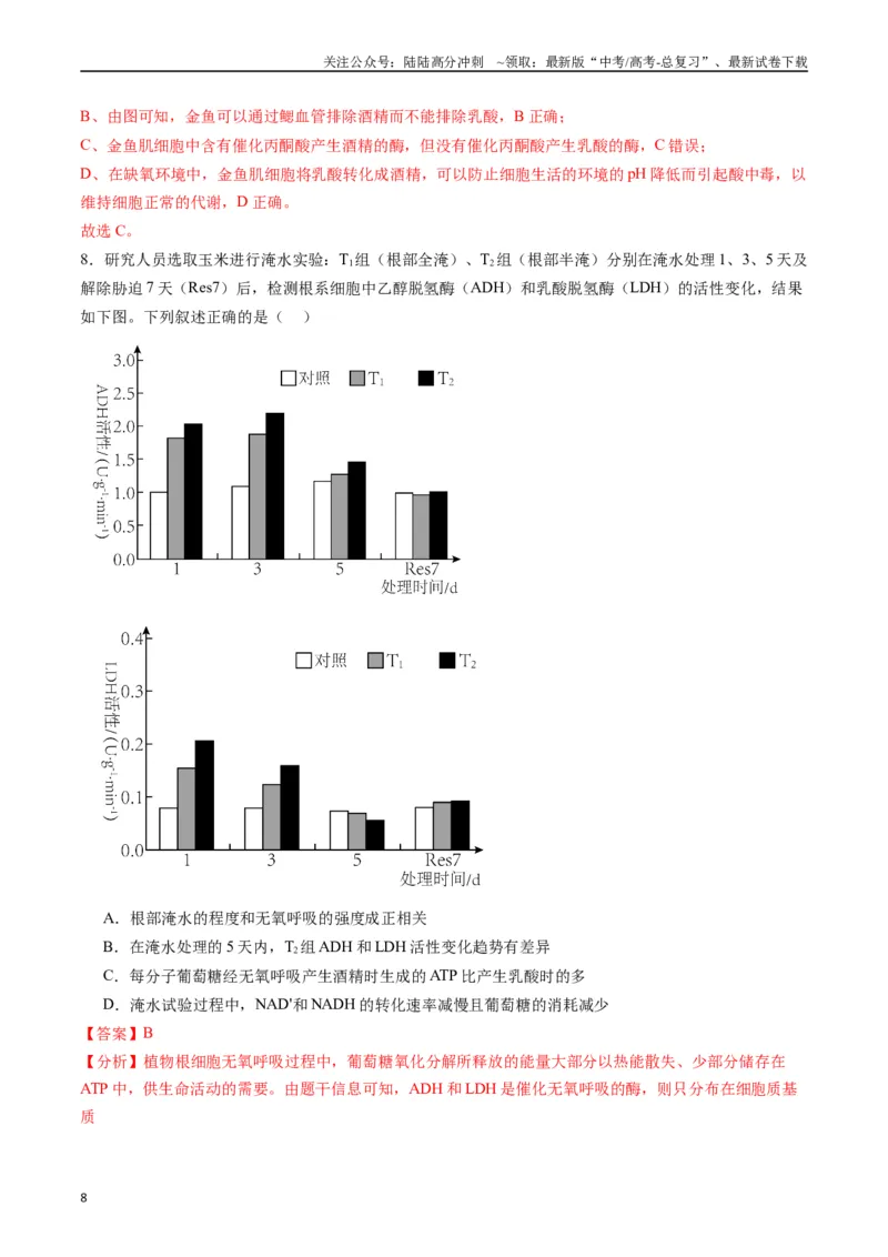 《专题05细胞呼吸（解析版）_06-生物-高考总复习_专项复习_2024年_2024年高考生物经典小题必刷_资料》第8页预览