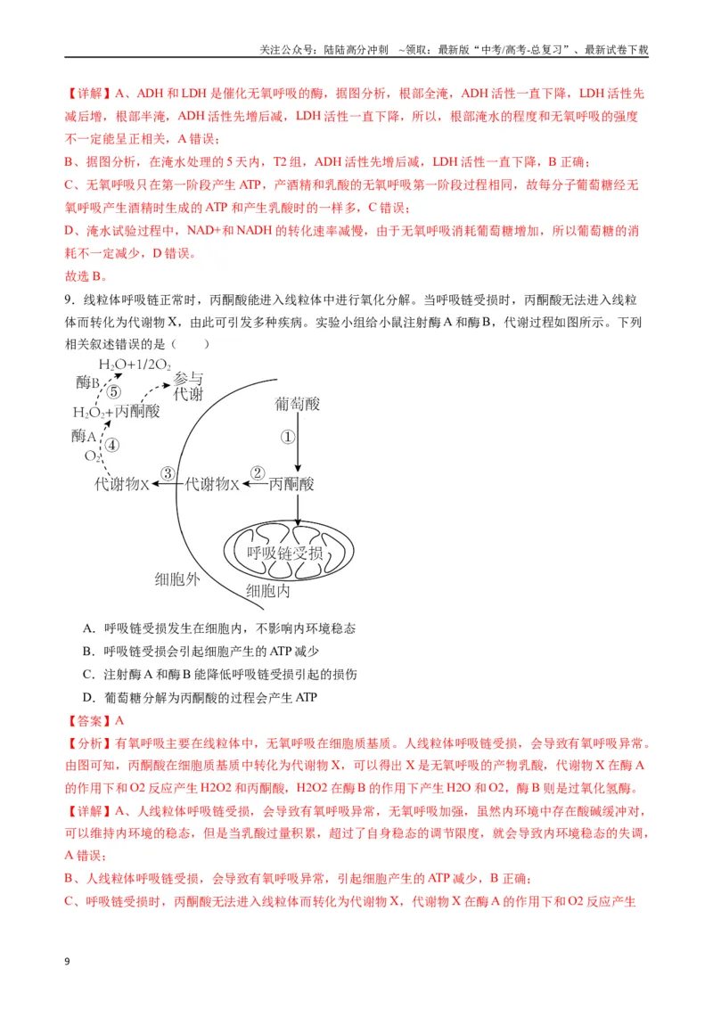 《专题05细胞呼吸（解析版）_06-生物-高考总复习_专项复习_2024年_2024年高考生物经典小题必刷_资料》第9页预览