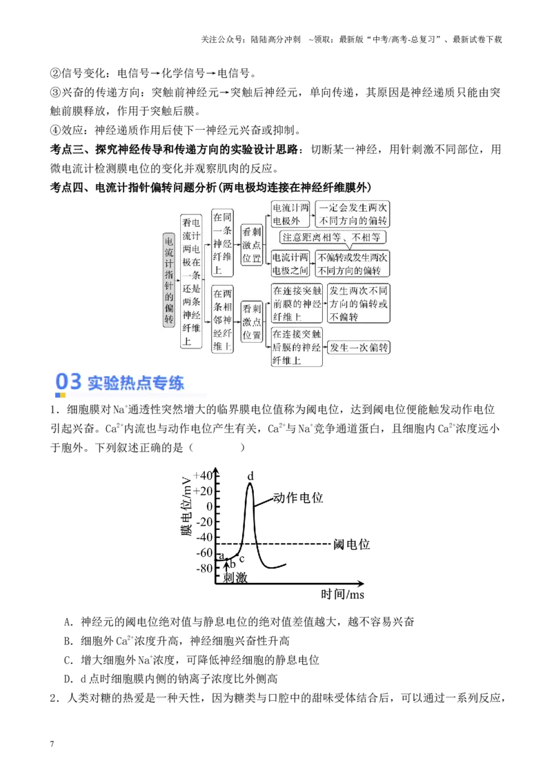 《专题05神经调节的相关实验探究（原卷版）_06-生物-高考总复习_专项复习_2024年_2024年高考生物热点实验分析预测题型归纳重难讲解_资料》第7页预览