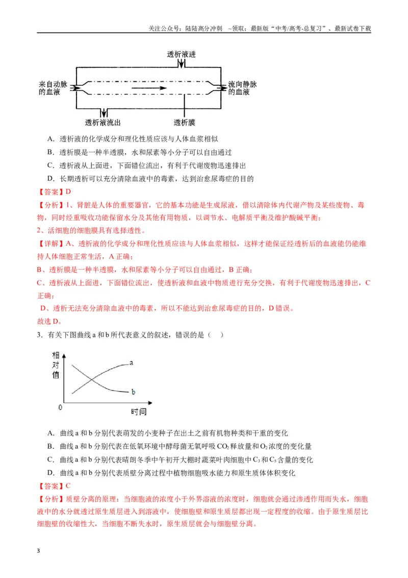《专题03物质运输（解析版）_06-生物-高考总复习_专项复习_2024年_2024年高考生物经典小题必刷_资料》第3页预览