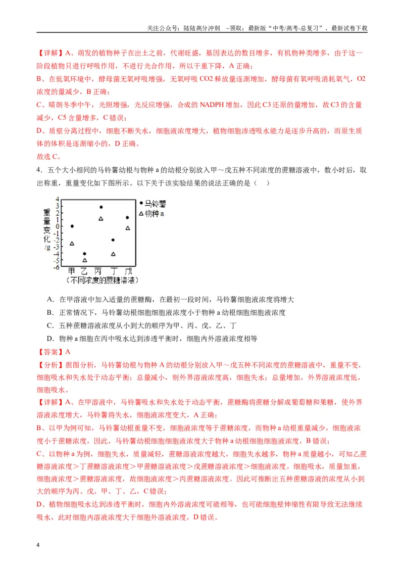 《专题03物质运输（解析版）_06-生物-高考总复习_专项复习_2024年_2024年高考生物经典小题必刷_资料》第4页预览