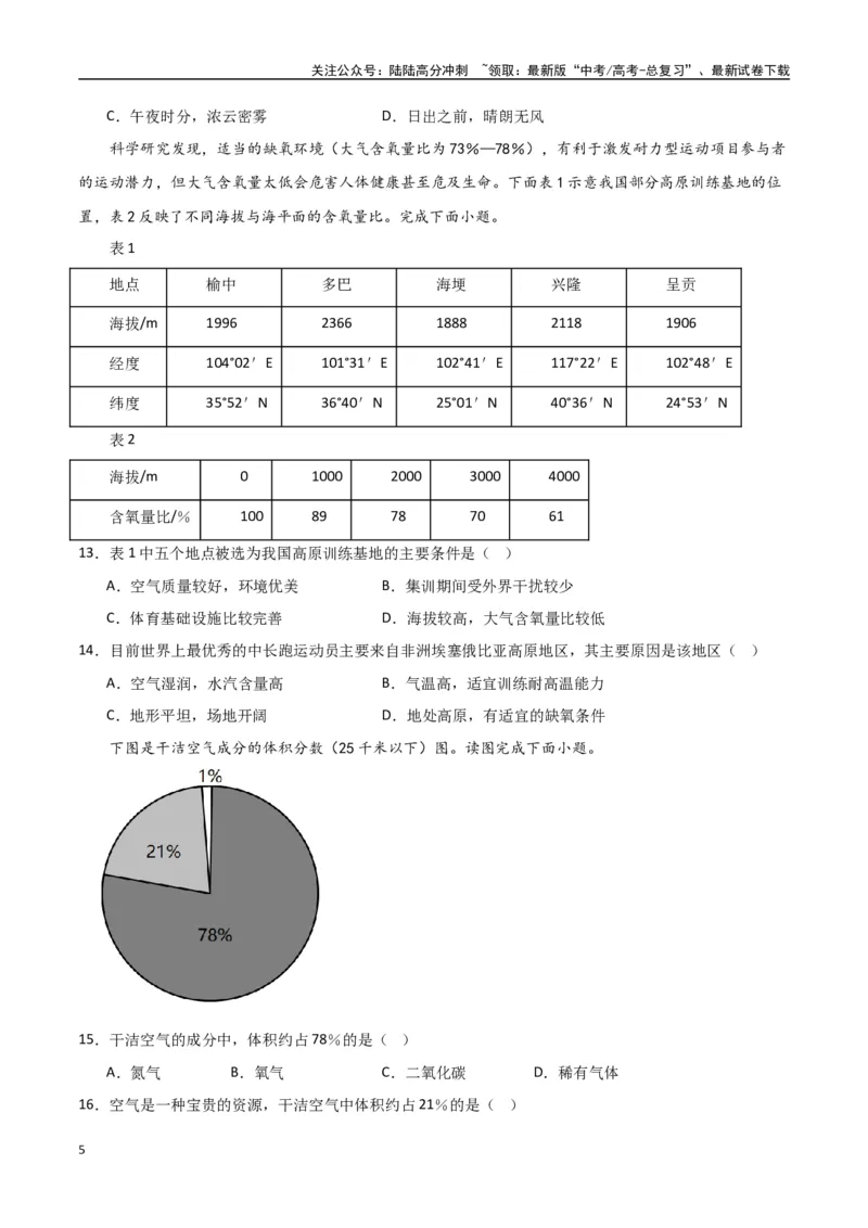 《专题04大气的组成、垂直结构及受热过程（高频选择题50题）-（全国通用）（原卷版）_07-地理-高考总复习_一轮复习_2024年_2024年高考地理一轮题型突破训练（全国通用）_资料_1-资料》第5页预览