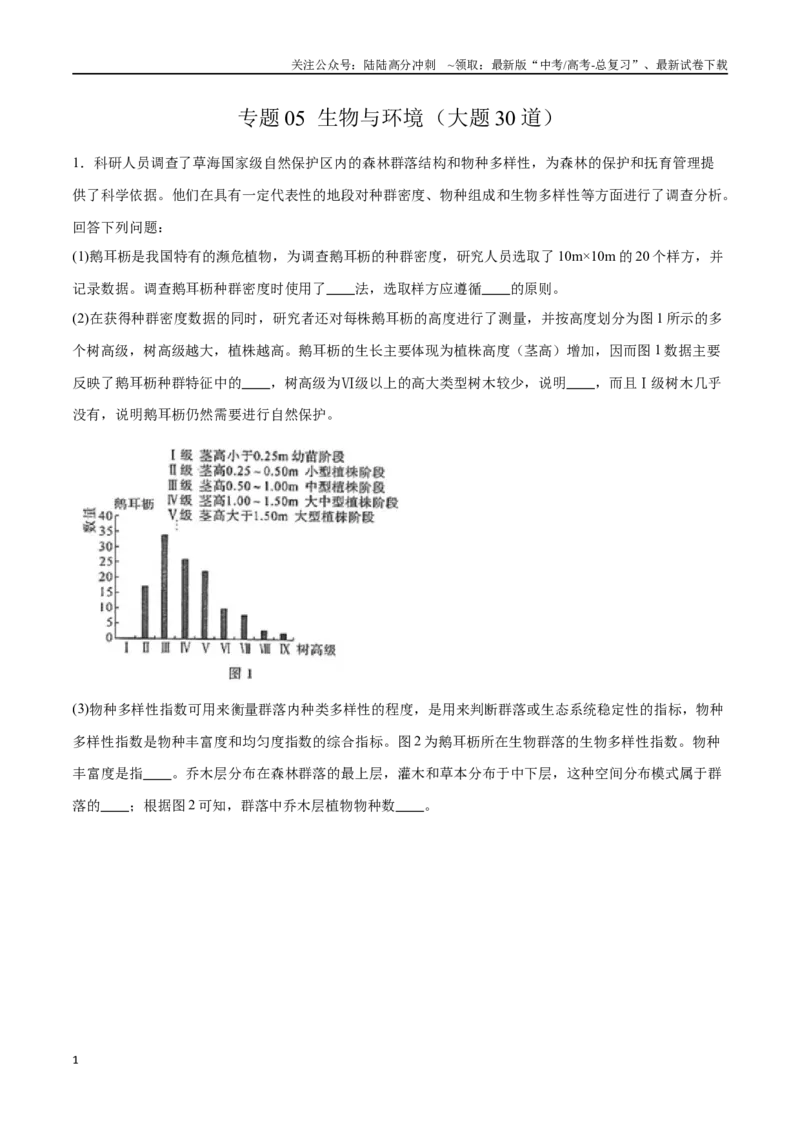 《专题05生物与环境（大题30道）（原卷版）_06-生物-高考总复习_二轮复习_2024年_2024年高考生物二轮复习选择题大题压轴专项训练_资料》第1页预览