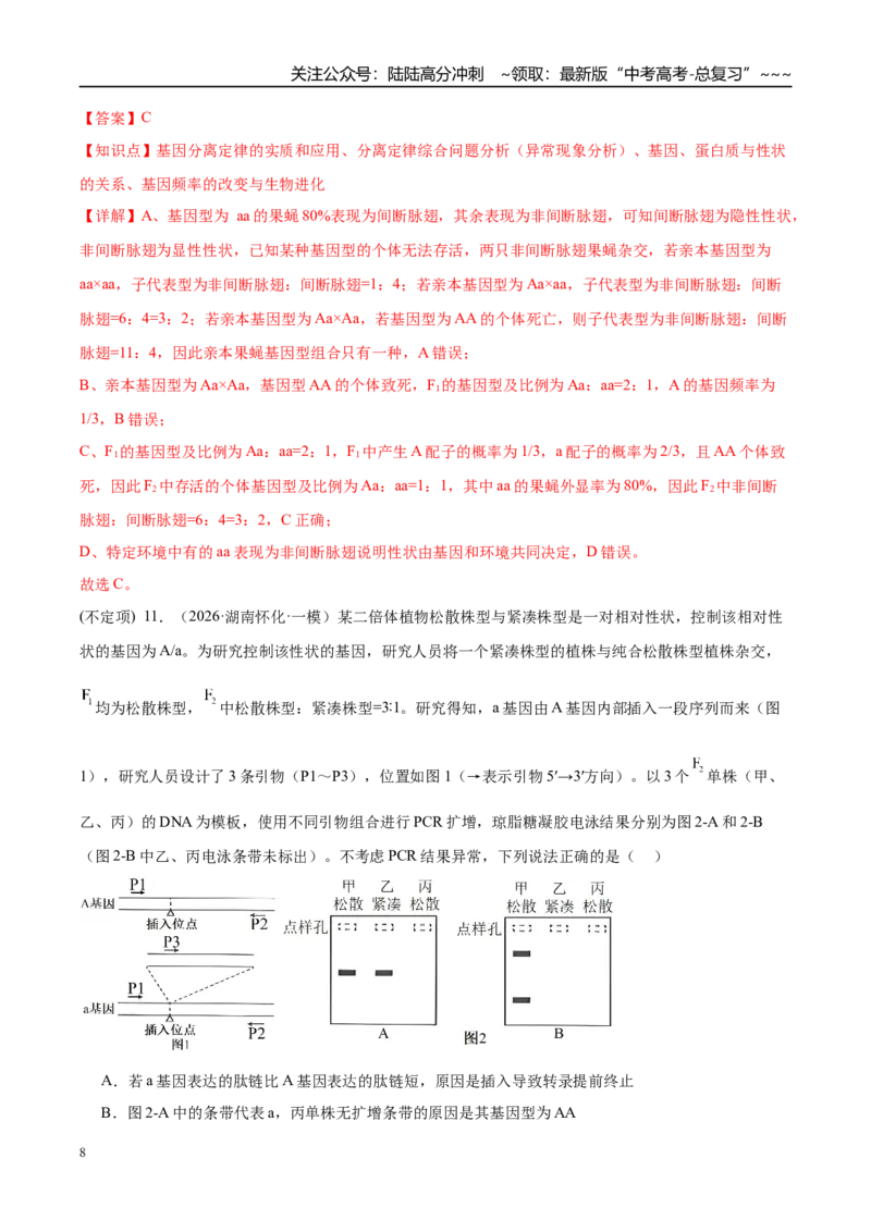 《专题05遗传的分子基础、变异和进化（3大考点）（教师版）_06-生物-高考总复习_专项复习_2026年-生物高考专项复习_2026年高考生物一模试题分类汇编（湖南专用）-G236_2026版》第8页预览