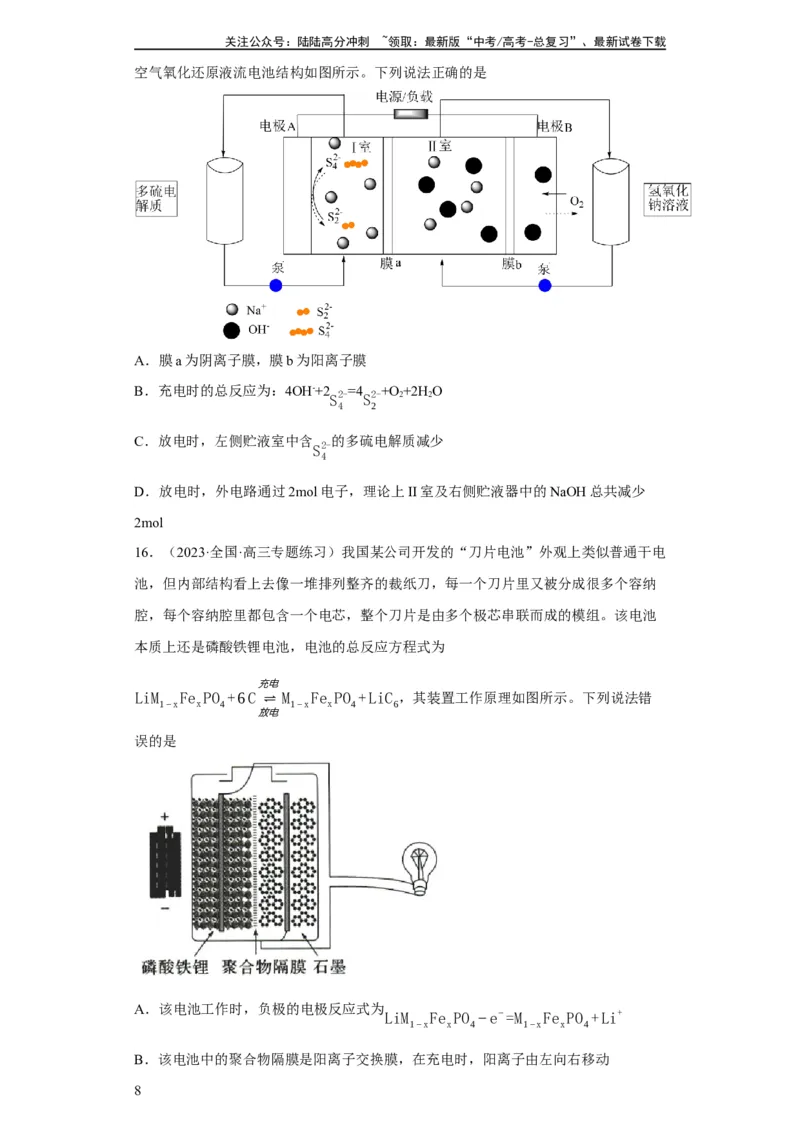 《离子交换膜种类的判断（原卷版）_05-化学-高考总复习_一轮复习_2024年_2024年高三化学一轮复习高考专项训练知识梳理练习_资料》第8页预览