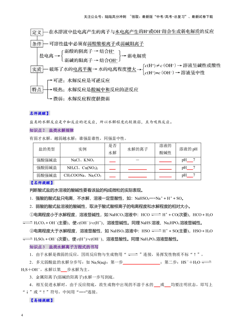 《第03讲盐类的水解(讲义)(学生版)_05-化学-高考总复习_一轮复习_2025年_2025年高考化学一轮复习讲义+练习+课件（新教材新高考）_第八章水溶液中的离子反应与平衡》第4页预览